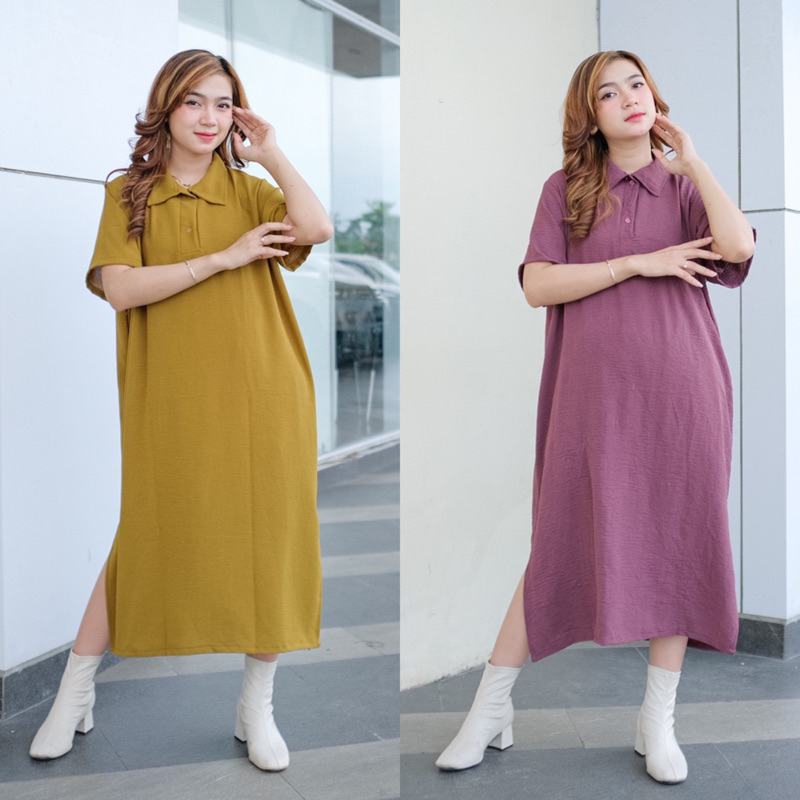 MIANA DRESS CRINKLE | MARELLA DRESS CRINKLE | MIDI DRESS | DRESS KOREA | DRESS POLOS CRINKLE