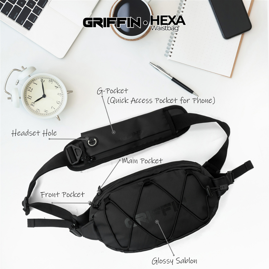 Tas Waistbag Pria Hexa by Griffin Hitam Bimo Waterproof Keren