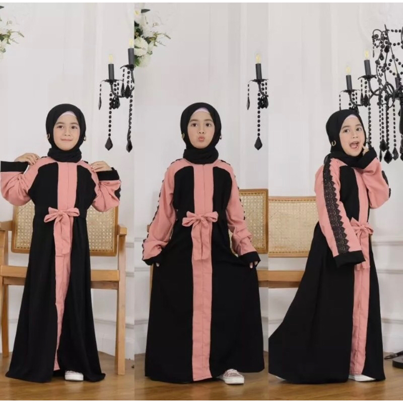 GAMIS ABAYA SYARI DUBAI NURA ANAK PINK