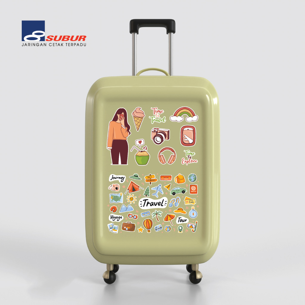 

Min Order 4 set - Sticker Set Koper Print Sticker VINYL Koper Travel Cetak Stiker Dekorasi Aesthetic Traveling Bagage Suitcase Kekinian Bag