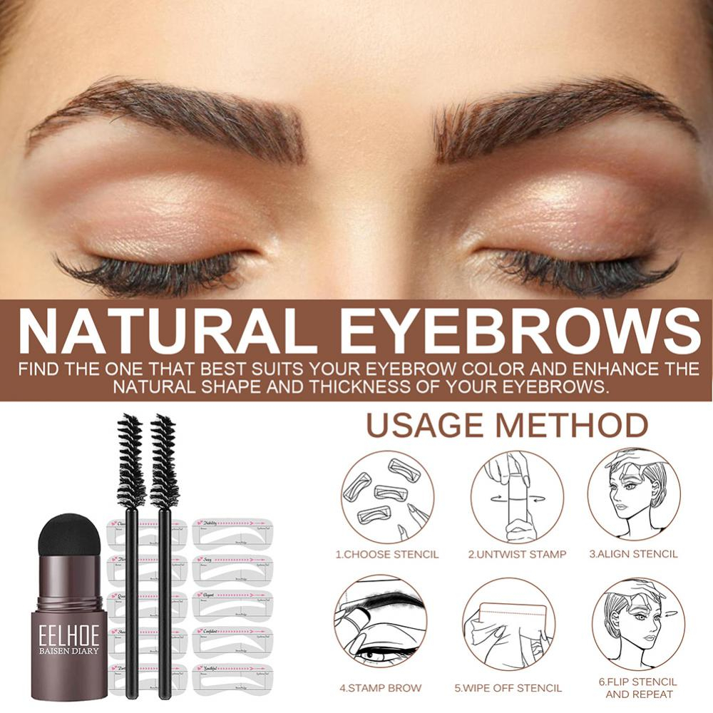 EELHOE Eyebrow Powder Cetakan Alis Instan Eyebrow Stamp Alis Stempel Alis Waterproof dengan 10 Model Cetakan Alis dan 2 Kuas Alis