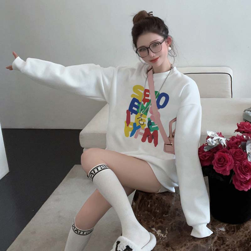 Sweater Lengan Panjang Cartoon Letter Printing Korean Style/Sweater Crop/Baju Wanita/Switer Wanita/Switer