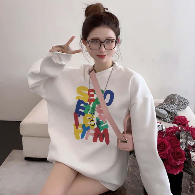 Sweater Lengan Panjang Cartoon Letter Printing Korean Style/Sweater Crop/Baju Wanita/Switer Wanita/Switer