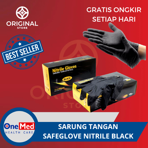 SARUNG TANGAN KARET SAFEGLOVE SAFE GLOVE NITRILE NITRIL GLOVE HANDSCOON GLOVES NON POWDER - ONEMED