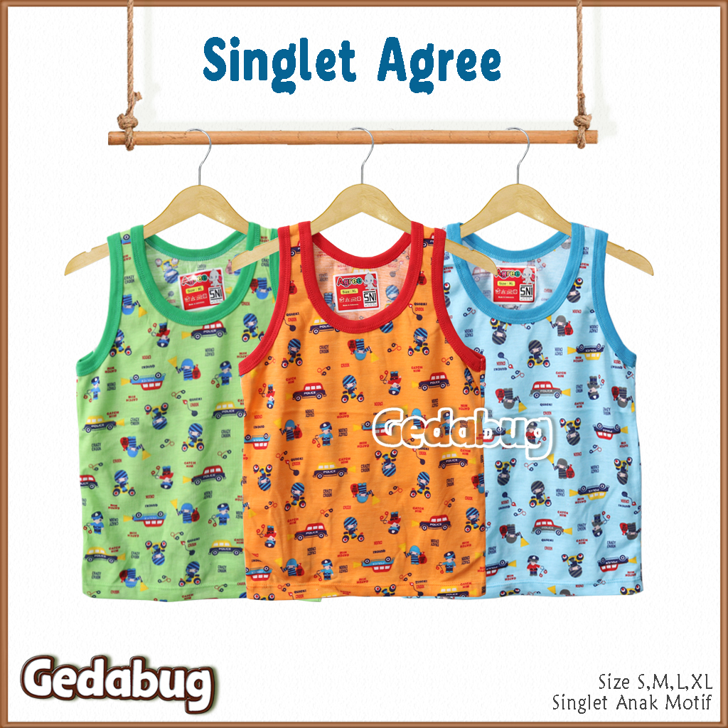 3 Pcs - Singlet Agree Kids SM-050 Police | Singlet anak motif Lucu dan Berkualitas | Gedabug