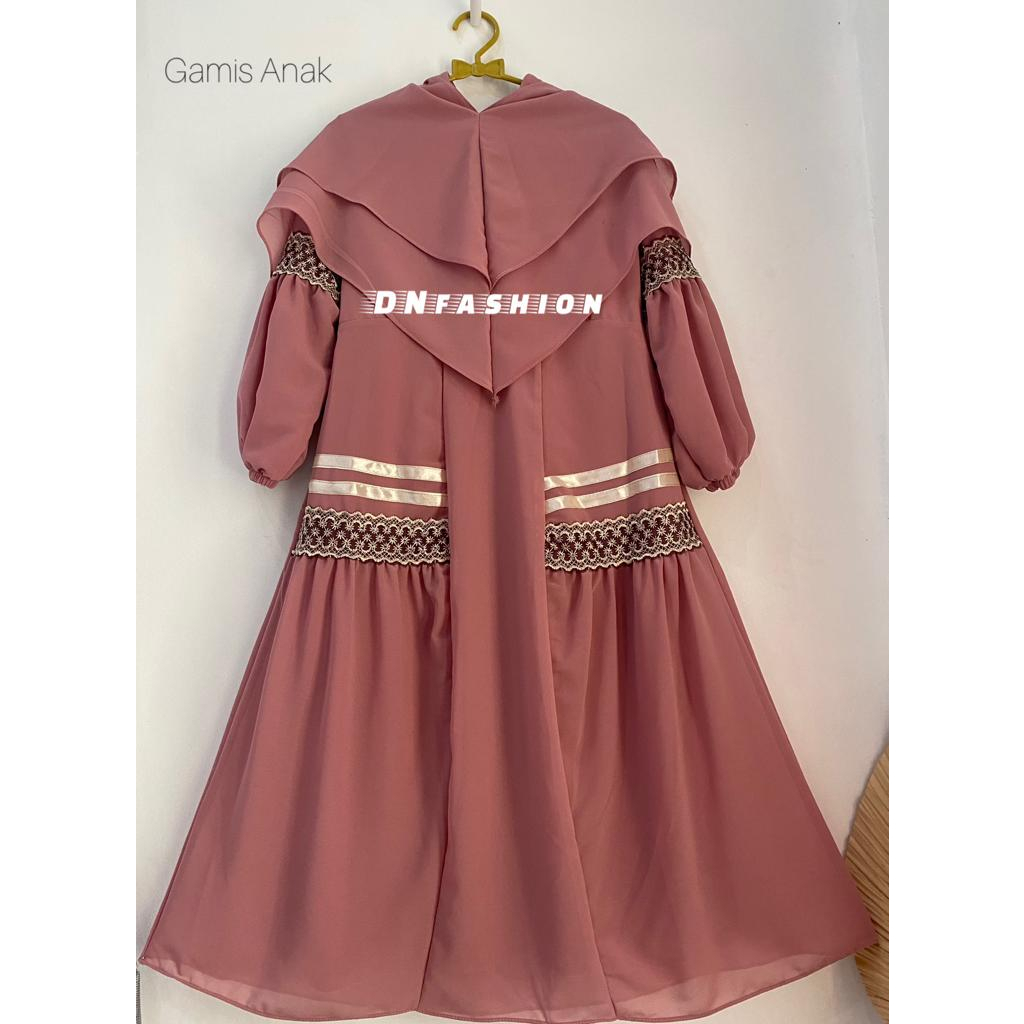 Gamis Anak Ceruty Babydoll Variasi Renda dan Pita / Gamis Set Syari Ceruty Terbaru