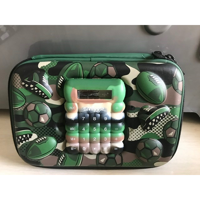 Smiggle pencil Case hardtop Loreng Bola, original, minus kalkulator mati, kalkulator bisa dilepas