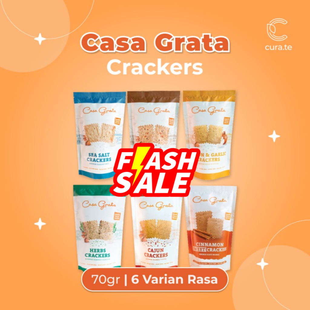 CASA GRATA CRACKERS 70GR / 20GR SNACK VEGAN | CEMILAN SEHAT BISKUIT GLUTEN FREE ALMOND KACANG MEDE