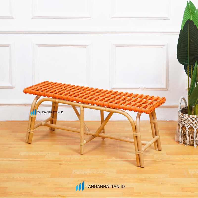 KURSI SOFA BENCH ROTAN 3 SEATER PANJANG / BANGKU TUNGGU MINIMALIS ROTAN STOOL FINISHING MELAMIN PRODUK EKSPOR