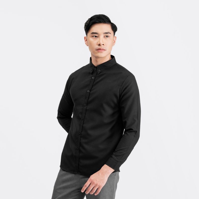 Kemeja Cowok Polos Pria Lengan Panjang Kasual Distro SlimFit Hem Pria Kemeja Formal Kantor Hitam Putih Navy Maron Army Sage