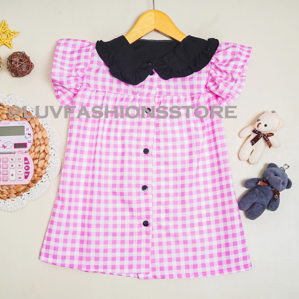 IL - DRESS ANAK PEREMPUAN MINJI/DRESS RUFFLE ANAK MOTIF KOTAK LUCU