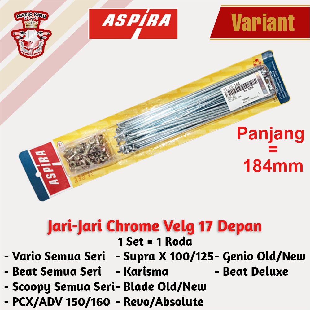 Jari jari Ruji Velg 17 ukuran 184 Honda Vario Beat Scoopy PCX Supra X Blade Karisma Revo Chrome Aspira