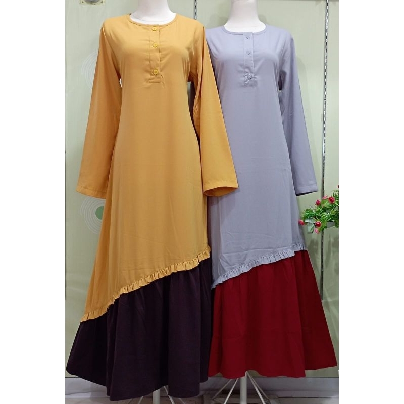Gamis Polos, GAMIS KOMBINASI, Gamis Tempahan, Gamis Dewasa, Gamis Dua Warna
