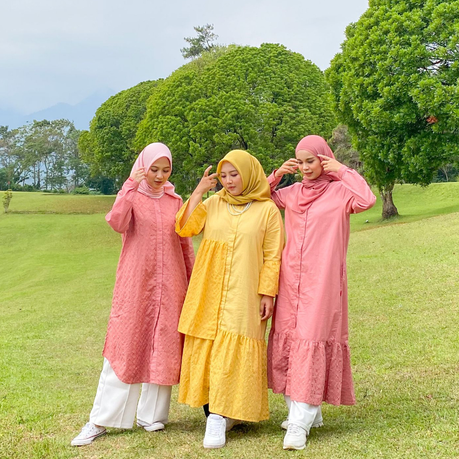 DAUKY MIDI DRESS GAMIS REMAJA MUSLIM WANITA  BRUKAT DISKON TERBARU TEXTURED SERIES