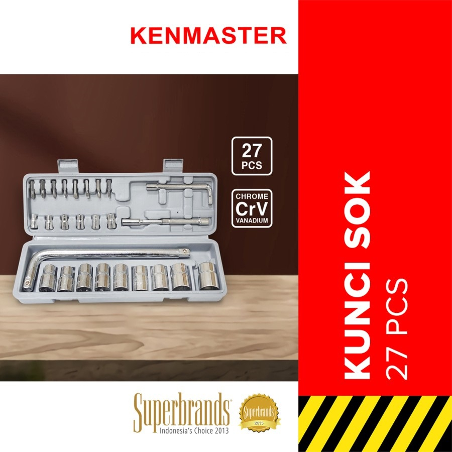 Kenmaster 27 Pcs Kunci Sok Set / Socket L Set 27Pcs | 8-24mm Shok Kit