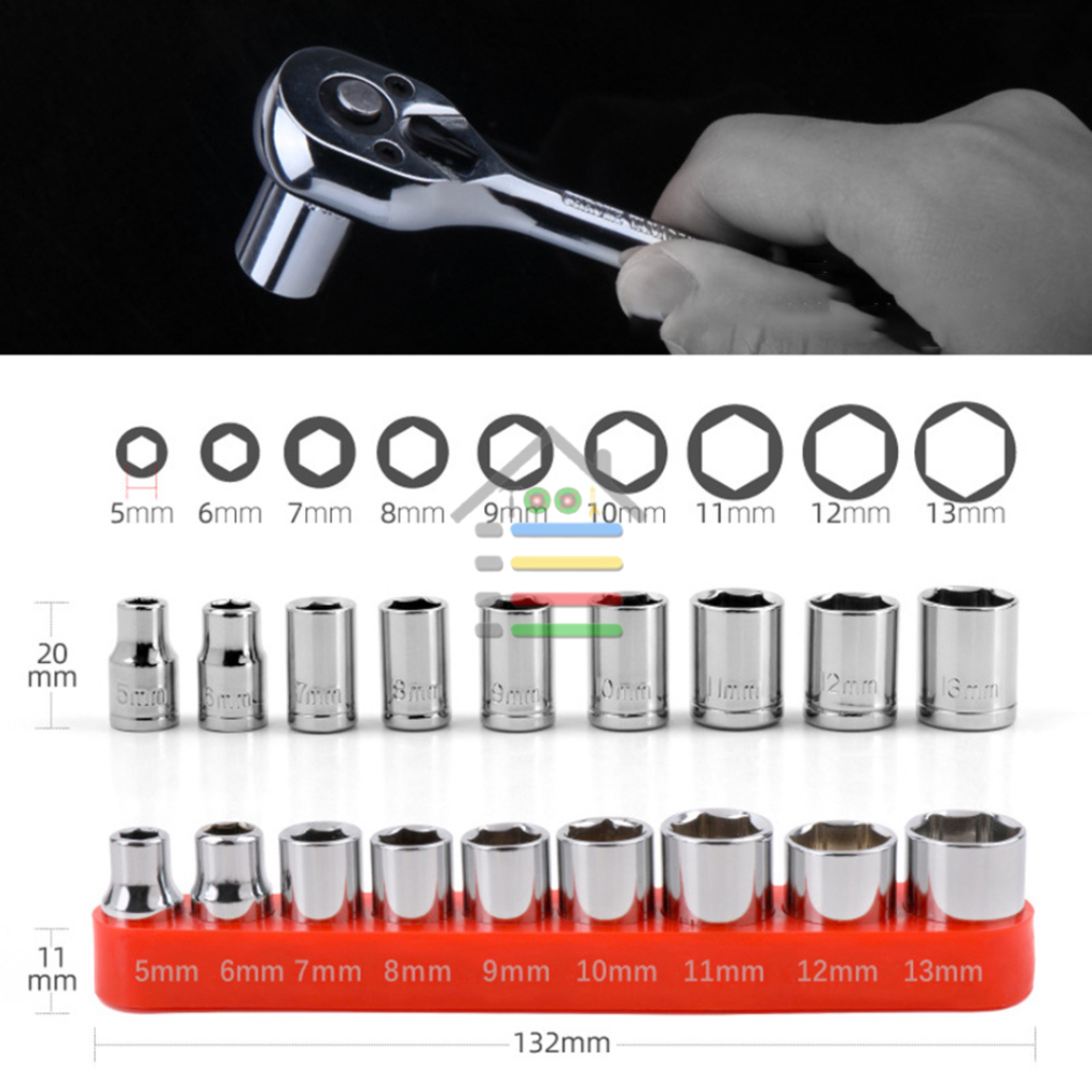 KUNCI MATA SOCK / SOCKET 1/4 INCH 5 - 13MM 9IN1SET ORANGE