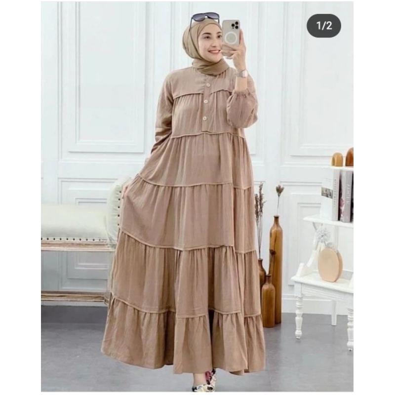 Inara Dress Bahan Crincle Gamis Busui Gamis Pesta kekinian Gamis Pesta Murah Dress Wanita Kekinian F