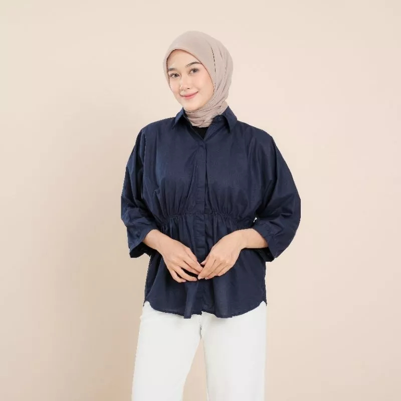 Anara Shirt Linen- Kemeja Serut Depan- Kemeja Wanita- Atasan Wanita Oversize