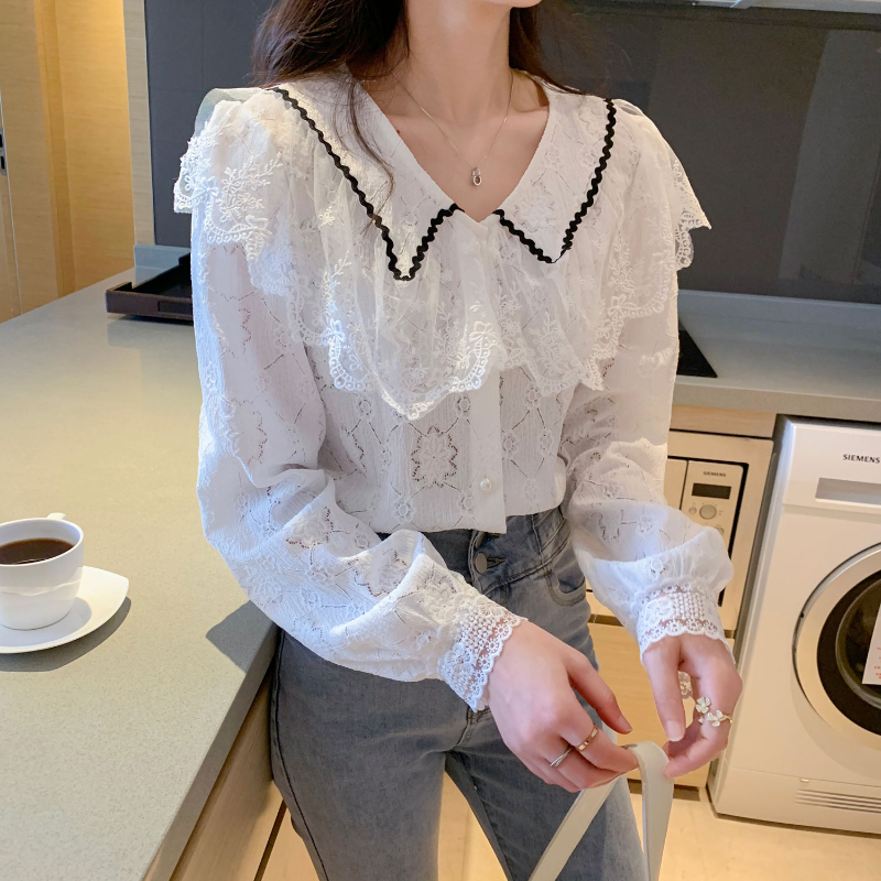 MOOGU ♡ Kemeja korea blouse renda temperamen shirt atasan wanita