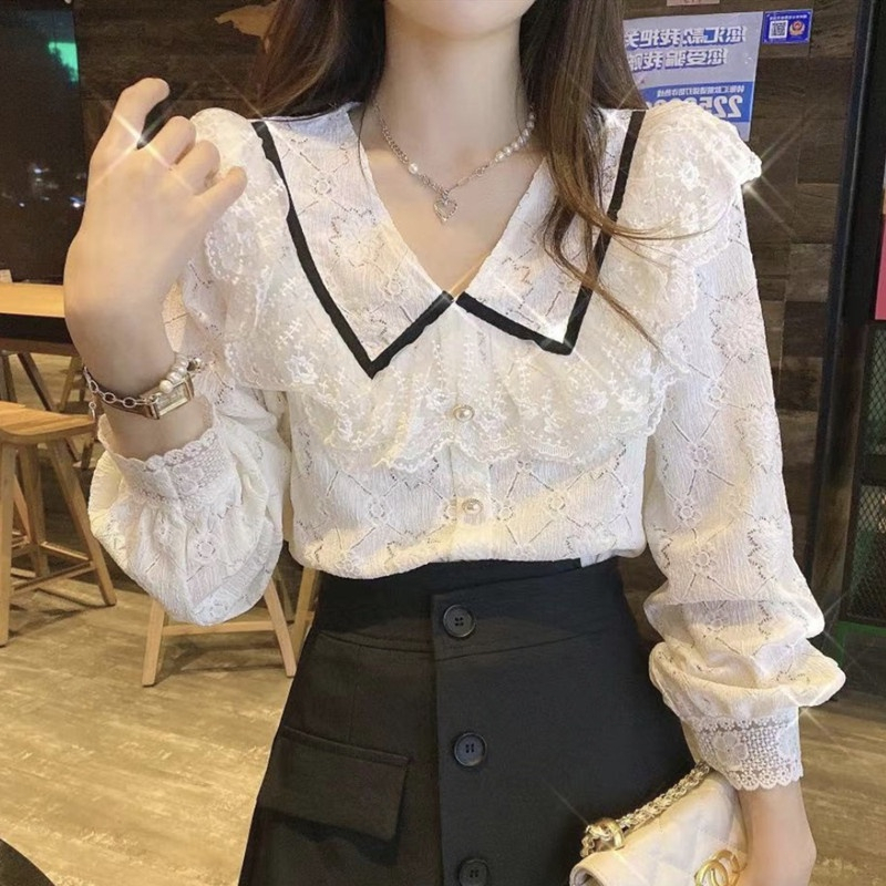 MOOGU ♡ Kemeja korea blouse renda temperamen shirt atasan wanita