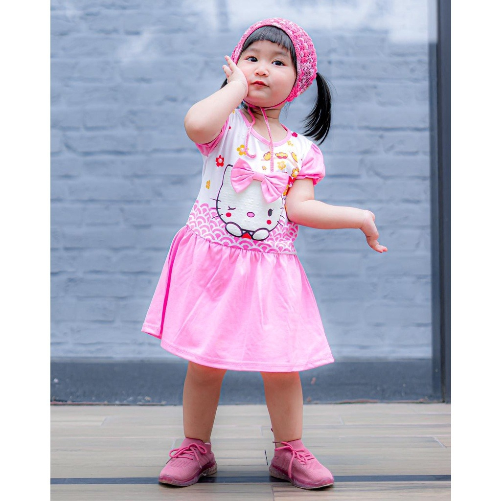 Dress Hello Kitty Anak / Dress Anak Murah / Dress Bahan Katun / Dress Katun Anak / Dress Karakter Anak