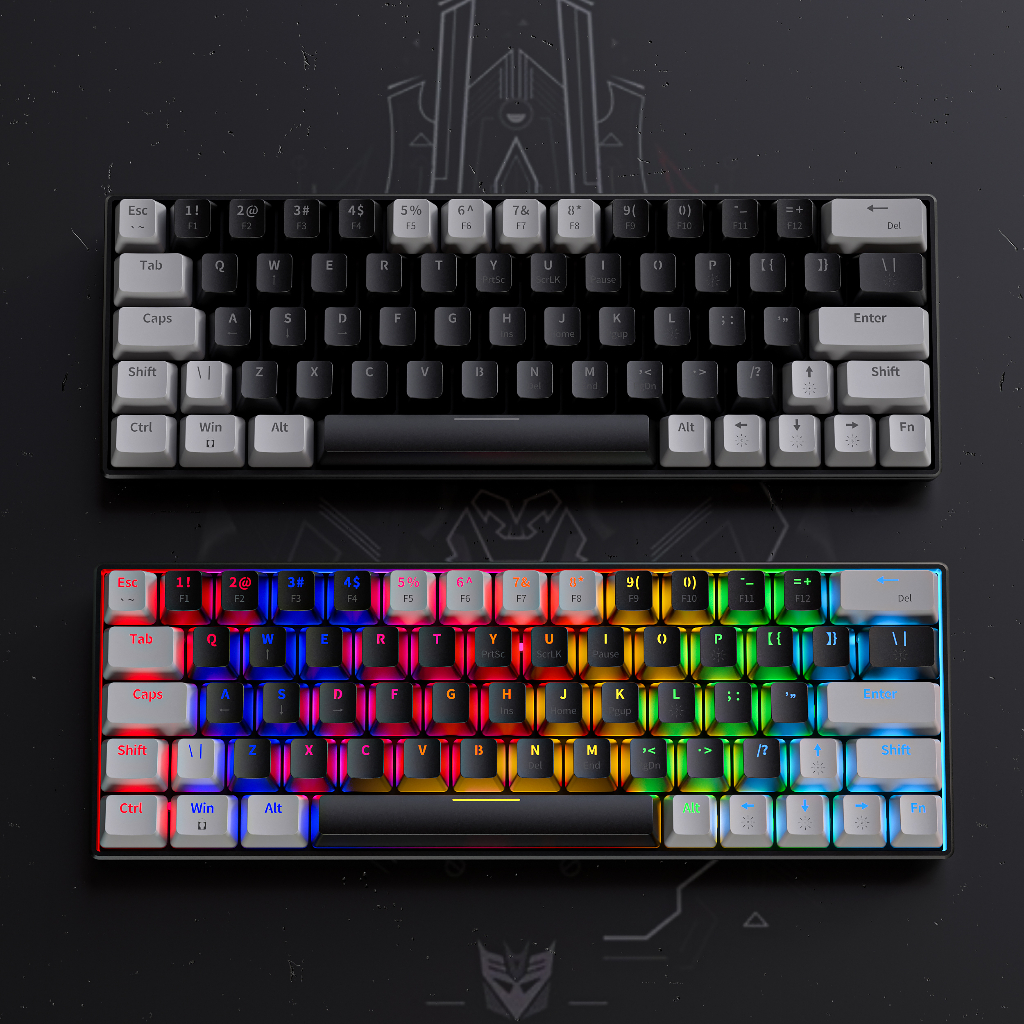 ZIFRIEND 63 Keys Mechanical Keyboard Rainbow Backlit Hot Swappable Blue Red Switch Gaming Keyboard