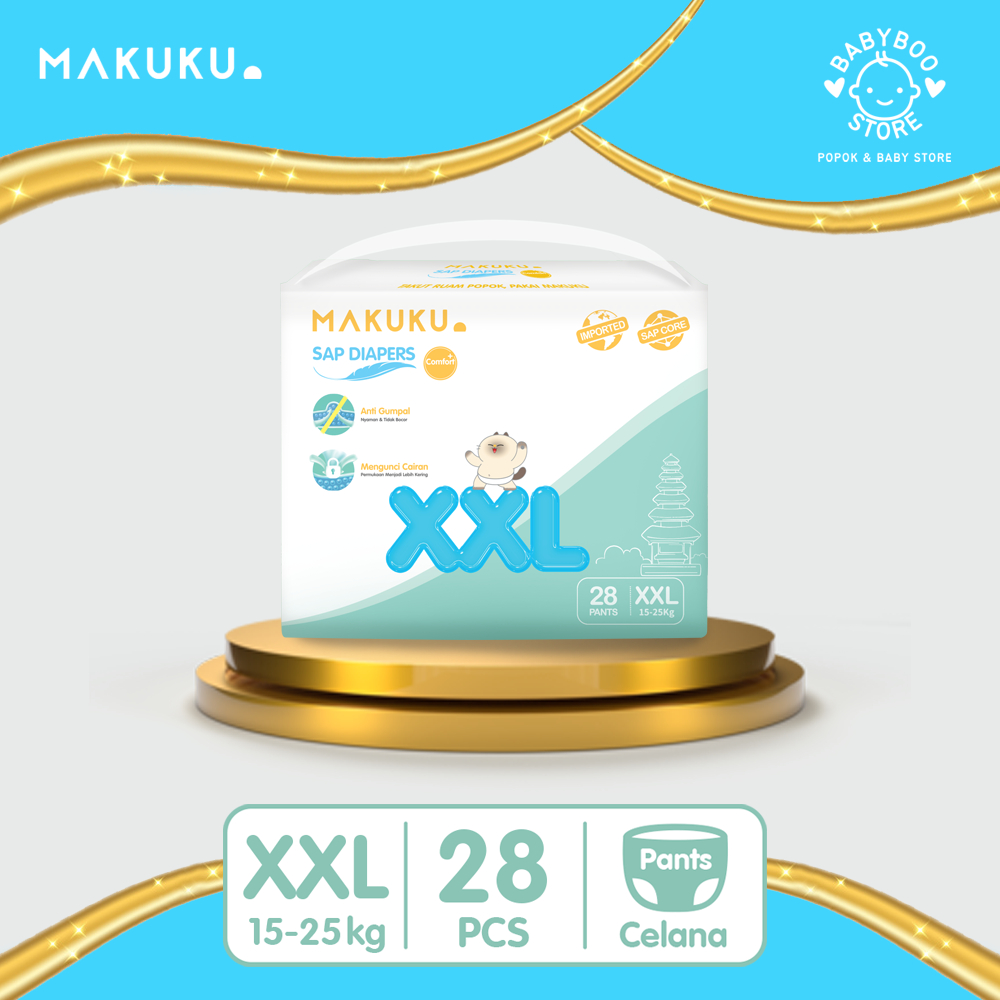 MAKUKU SAP Diapers Comfort+ Pants XXL28 Popok Bayi Celana Tipis Anti Gumpal Cepat Kering dan Mencegah Ruam