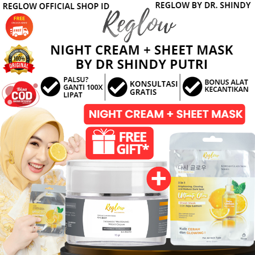 Bundling Reglow Paket Night Cream + Sheet Mask dr Shindy Skincare Untuk Semua Jenis Kulit