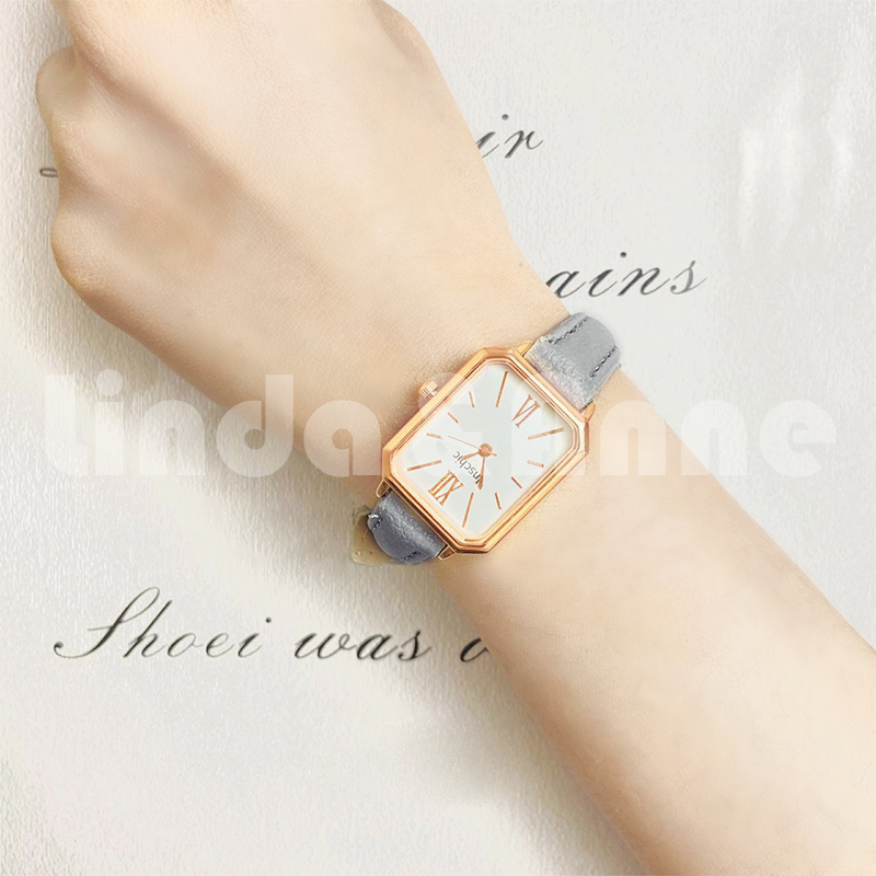 Jam Tangan Analog Wanita Dial Kotak Gaya Retro Casual Strap Kulit PU Fashion Import