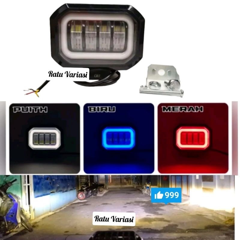 Lampu Tembak Sorot Led CWL 4 Mata Lensa Model Kotak Angel Aye Biru Untuk Motor Mobil