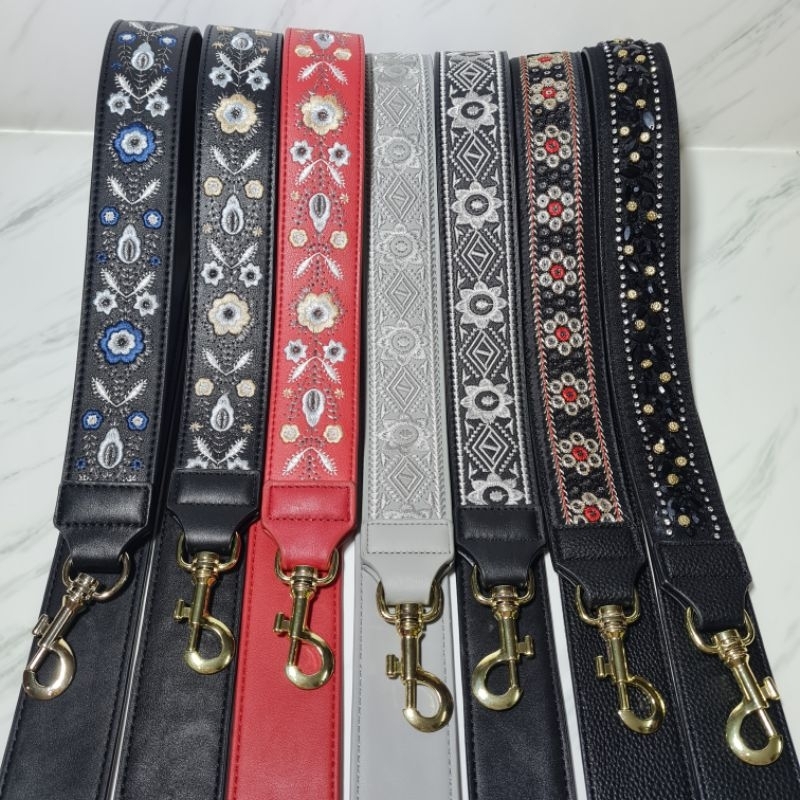 Leather Guitar flower embroidery bag strap / strap bordir panjang