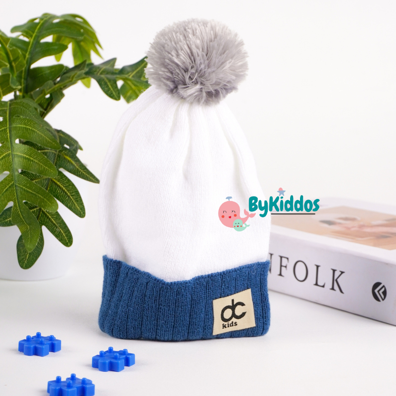 ByKiddos - Topi Rajut Anak Pompom Jambul Motif DC/ Topi Rajut Bayi Pompom Jambul / Topi Kupluk Pompom Anak
