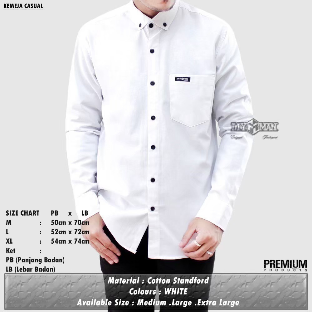 MY MAN Original Kemeja Polos lengan panjang kemeja pria warna WHITE art seri MY526