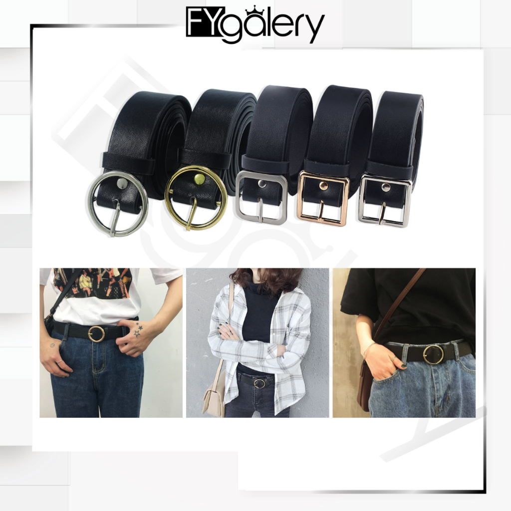 FYGALERY BELT Sabuk Ikat Pinggang Tali Hitam Gesper Bahan PU Unisex Murah