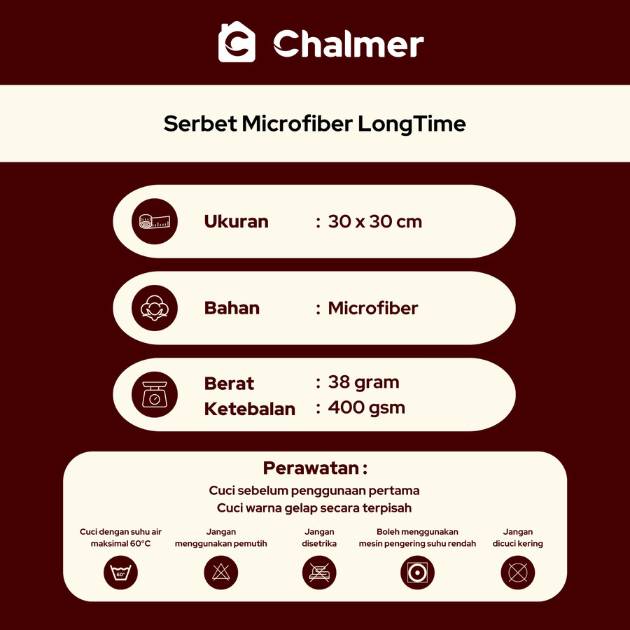 KAIN LAP MICROFIBER TEBAL 400 GSM LONG TIME by CHALMER UK 30 x 30 CM WARNA WARNI MURAH