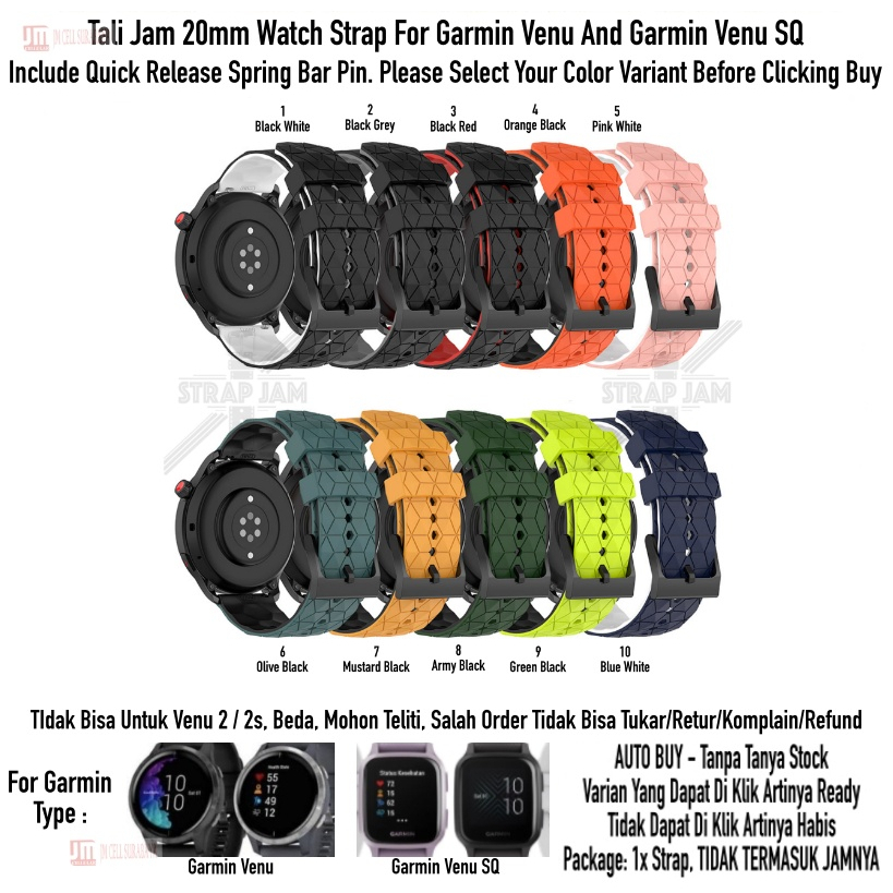 ZQT Strap 20mm Garmin Venu / Venu SQ - Tali Jam Silikon Rubber Quick Release