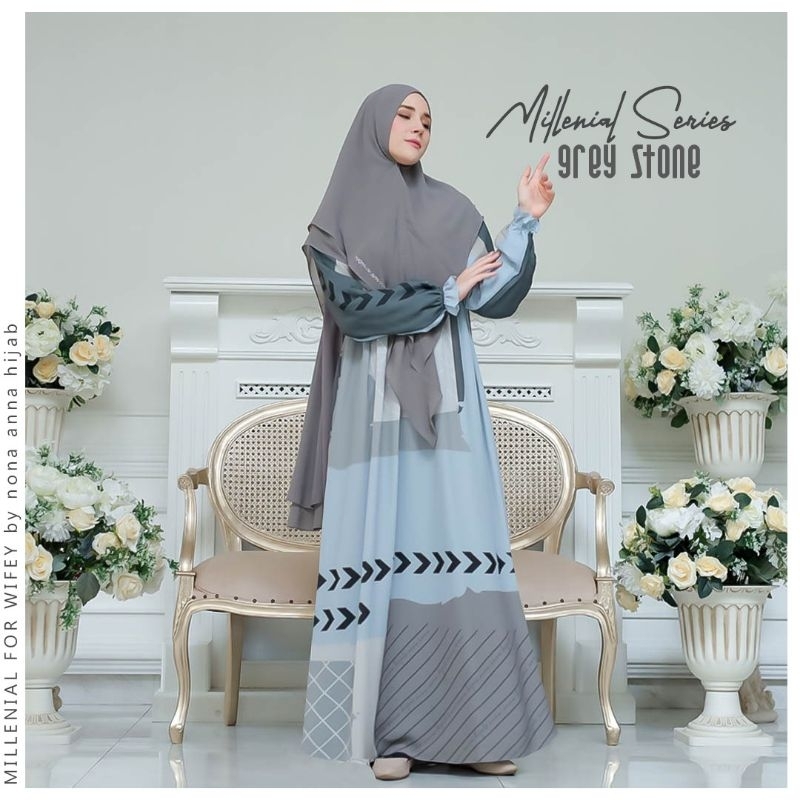 Gamis milenial Gray stone by nona anna hijab