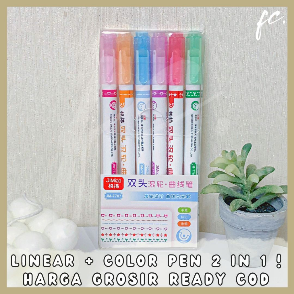 

Set 2 in 1 isi 6 Pcs Roller Linear Color Pen / Pulpen Garis Linier Roll JM-7707 Pastel Color Stempel Warna Warni Deco Journal Jurnal DIY Kit Alat Tulis Art Craft Ready Grosir COD