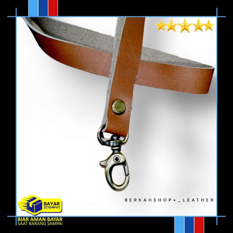 

TALI ID CAD NAME TAG KULIT ASLI WARNA BROWN TAN, LANYARD KULIT ASLI