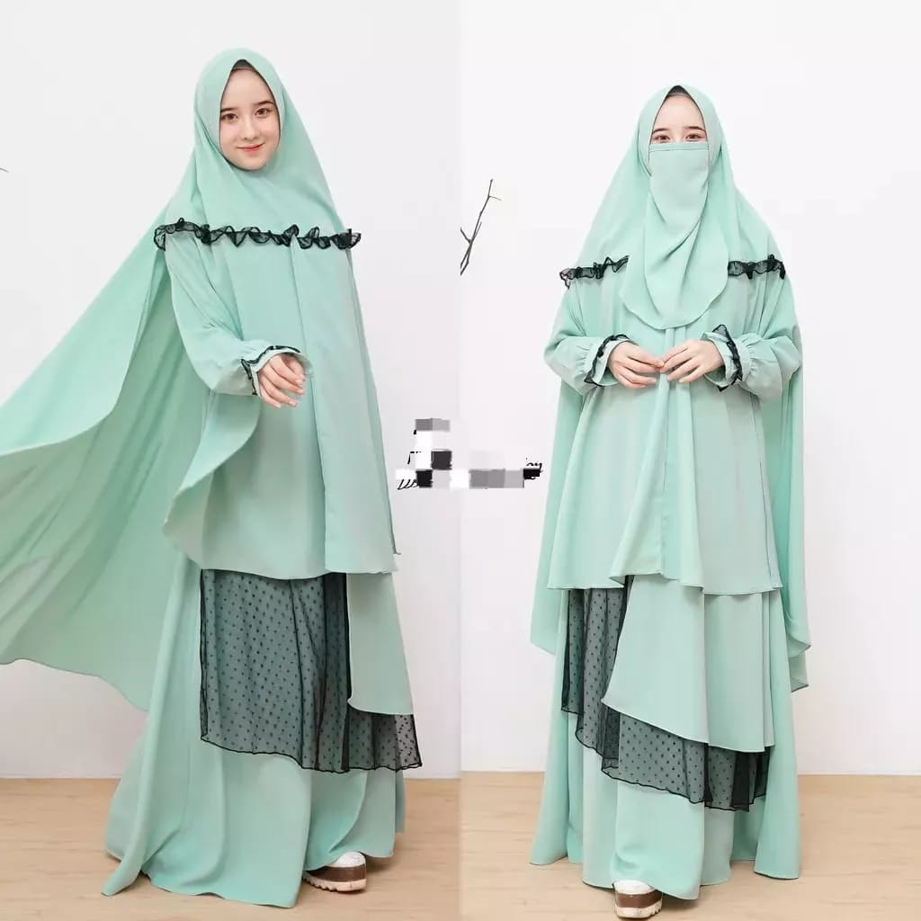 Gamis Syari Terbaru Al Syifa Syari Set Khimar Gamis Crinkle Airflow Mix Tille Dot Baju Kondangan Wanita Kekinian Gaun Pesta Muslimah