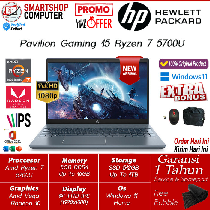 Laptop Hp Pavilion 15 Amd Ryzen 7 5700U 8GB 512GB Radeon 8 FHD Windows11