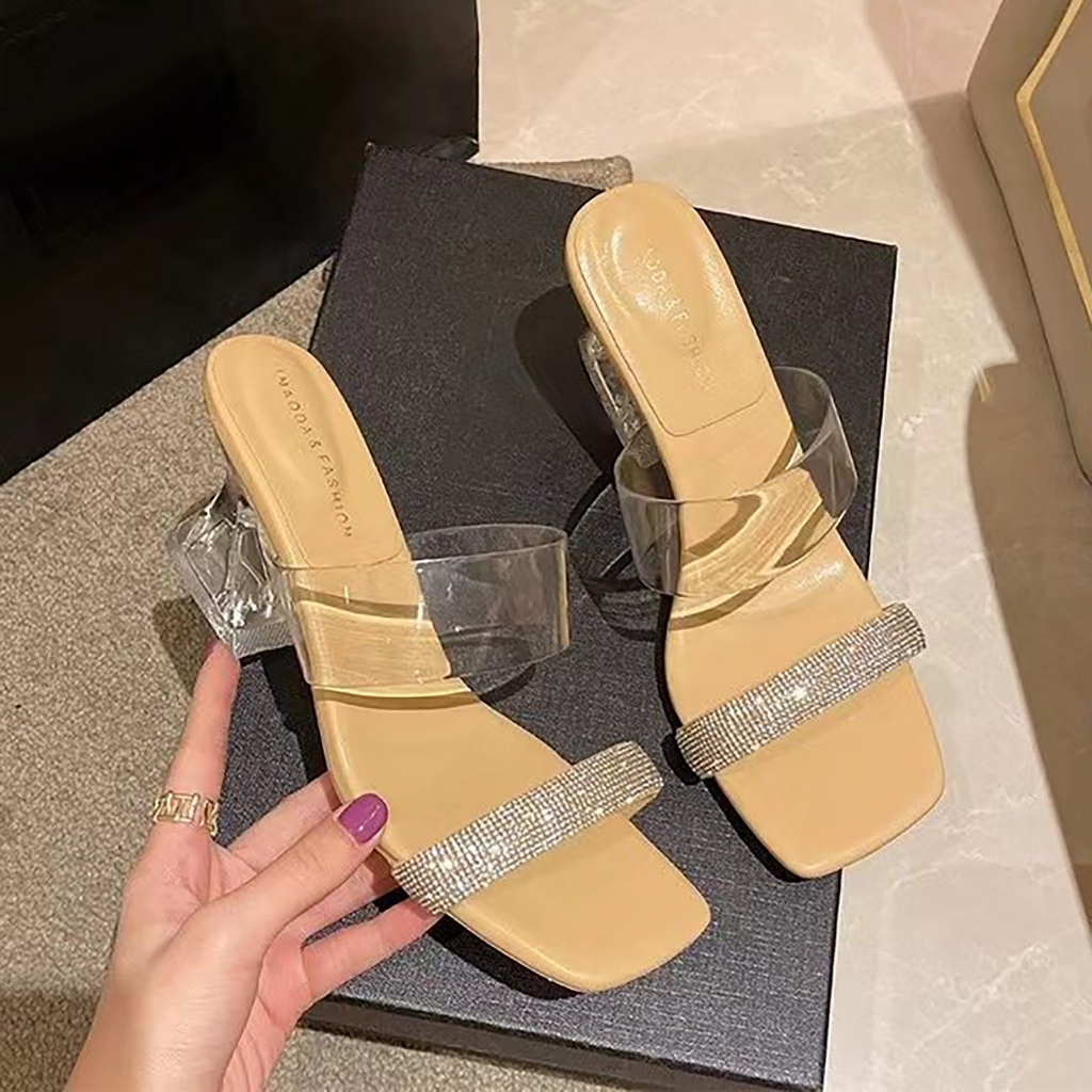 Sendal Hak Perempuan Kasual High Heels Cewek Cantik Less Transparan Blink Sandal Hak Tinggi Wanita Jalan Import SH-063