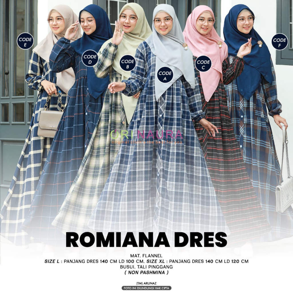 Romiana Dress Gamis Muslim Busui Flanel Premium Original By Orinaura