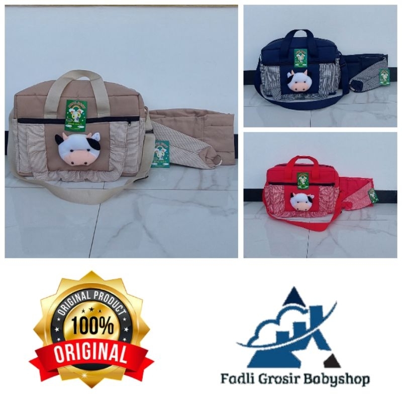 Paket Hemat (2 in 1) Tas Bayi Besar Fadli Boneka Sapi Dan Gendongan Bayi Samping Polos