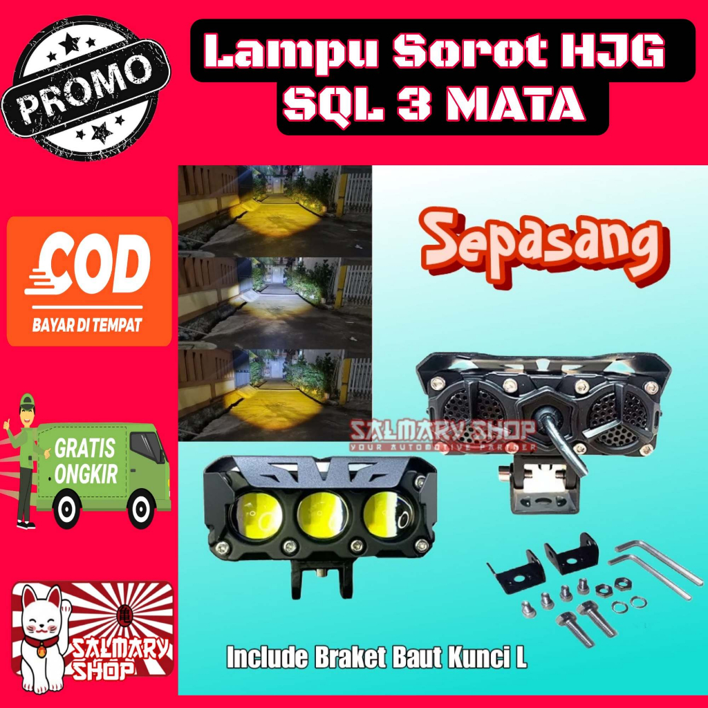 SEPASANG LAMPU SOROT TRUK BIS HJG SQL 3 MATA 60 WATT 24 VOLT LAMPU TEMBAK FOGLAMP LASER MOTOR MOBIL