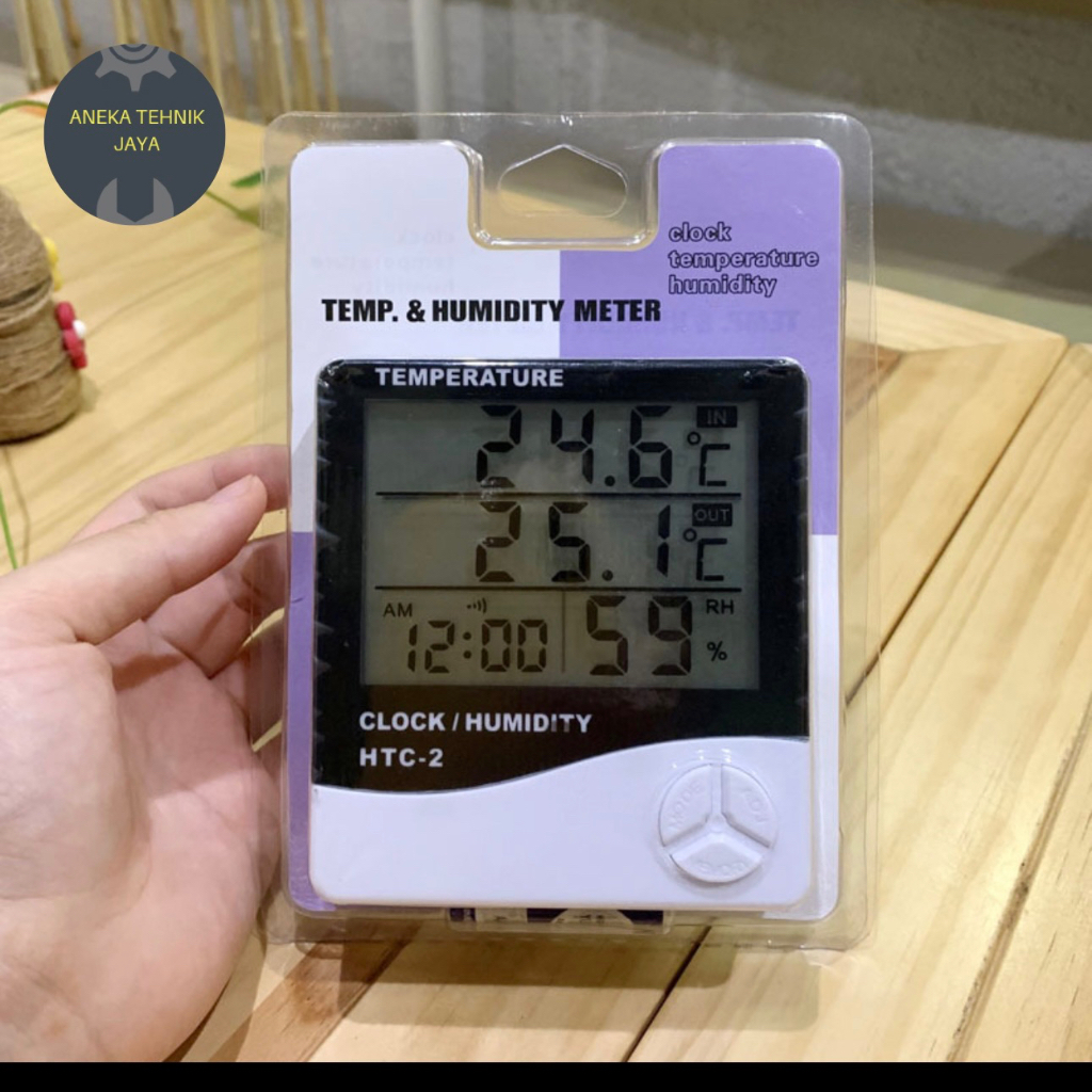 Higrometer HTC-2 Thermometer Jam digital Alat pengukur suhu ruangan