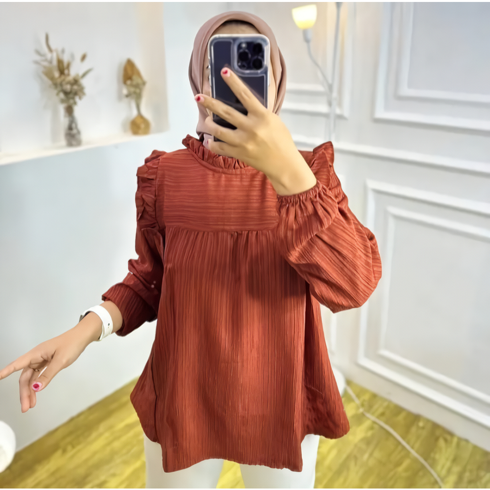 BLOUSE CHIKA BAHAN LADY CRUSH PEREMPUAN / ATASAN BLOUSE MODEL KOREAN STYLE TERBARU DAN KEKINIAN