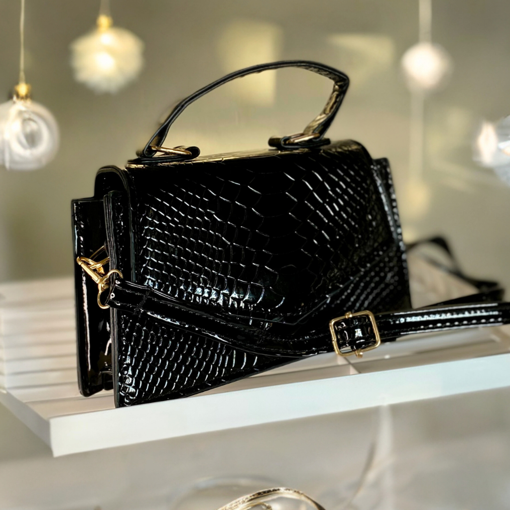 Tas Handbag Wanita Croco Kulit Mini Size Pesta Import Elegan Selempang Cewek Warna Hitam Black Merah Terbaru 2023 New Live Shopping