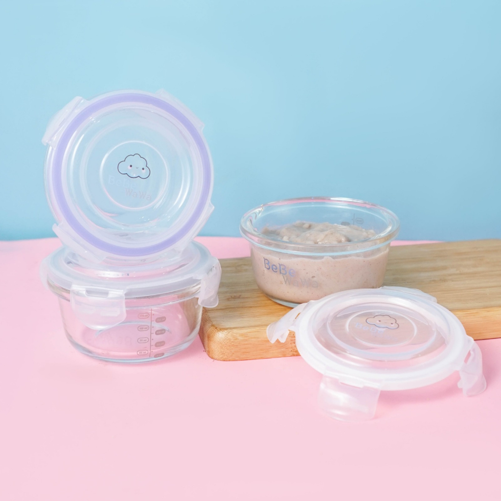 BeBeWaWa Glass Food Container BW002-1 / Glass Storage MPasi + penutup BPA FREE / Mangkok Kaca Tempat Makan Bayi