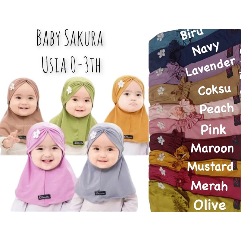 Hijab Instan Baby Sakura/Hijab Anak Baby Usia 0-3 tahun